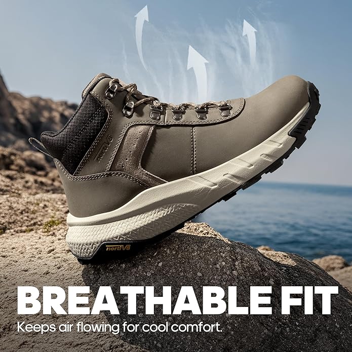 NORTIV 8 Men's Waterproof Hiking Boots Lightweight Outdoor Mid Trekking Leather Shoes DriftShield