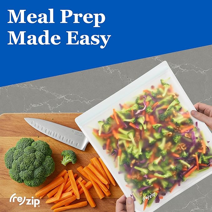 (re) zip Gallon Reusable Bags | BPA-Free, Food Grade, Leakproof, Freezer and Dishwasher Safe | Holds 16 Cups / 128 Fl Oz | 8-Pack (Clear)