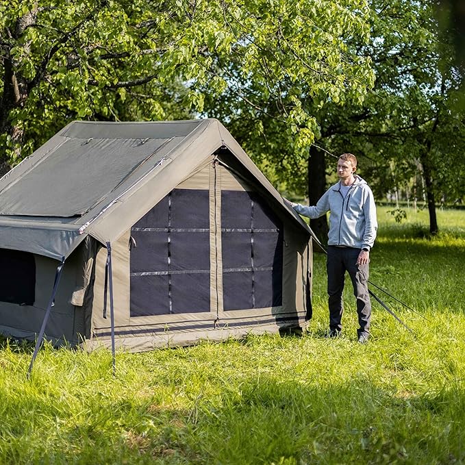 Panda Inflatable Tents for Camping with Stove Jack, Canvas Blow Up, Easy Setup Inflatable Tent, Waterproof Hot Inflatable Outdoor House, Casa de Campaña with Hand Pump