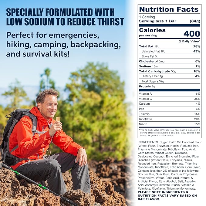 SOS Food Lab Emergency Food Bar (9 Energy Bars, 9 Assorted Flavors) - 400 Calorie, Low Sodium, Nutrient Dense Millenium Bar - Ready to Eat, 5 Year Shelf Life Survival Food for Disaster Preparedness