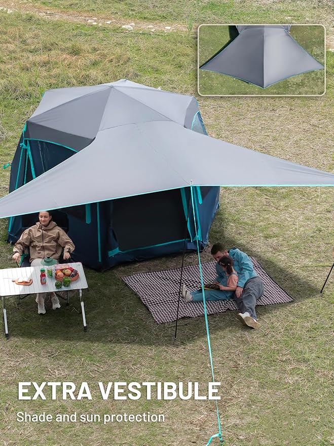 TIMBER RIDGE 4/6/8 Person Instant Pop Up Cabin Tent, Easy 60 Second Setup, Weather Resistant Camping Family Hub Tent with Rain Fly and Carry Bag for Outdoor Camping