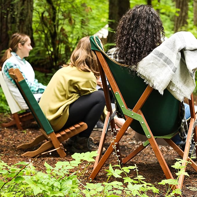 BYER OF MAINE Pangean Butterfly Chair, Easy-Fold Hardwood Sling Chair – Portable Beach, Camping & Patio Seat – 34″H × 23″W × 27″D in Forest Green