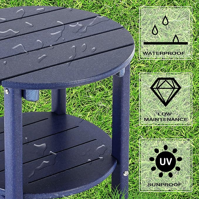 LZRS Round Adirondack Side Table Double End Table, Outdoor Side Tables for Patio, Backyard,Pool, Indoor Companion, Easy Maintenance & Weather Resistant(Navy Blue)