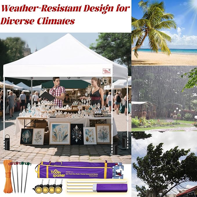 Tradesparker 10x20 Pop Up Canopy Tent,Easy up Commercial Canopy Tent Instant Shelter for Beach Events Parties Camping Market,Pop Up Canopies with LED Curtain+Casters+Weight+Stakes,Navy Blue