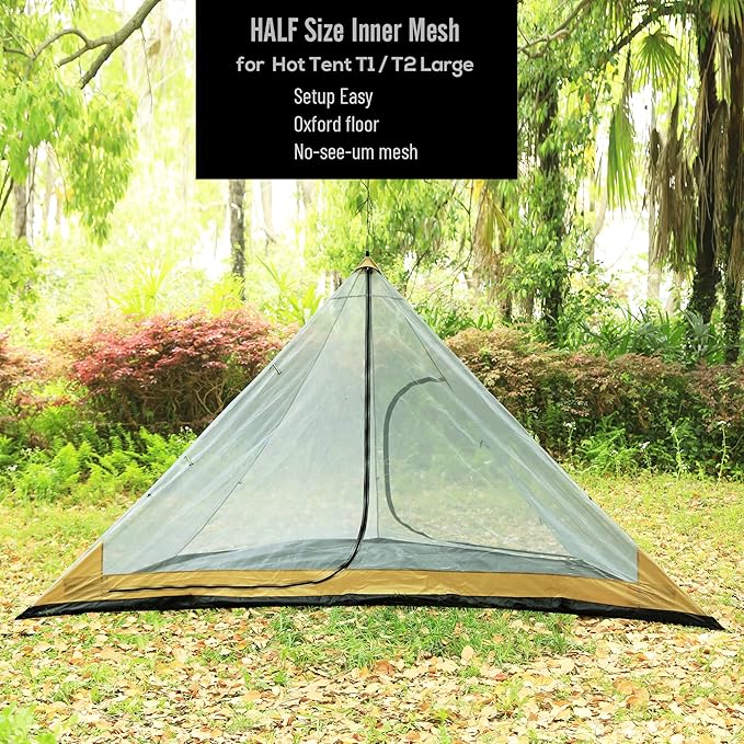 Inner Mesh for T1 T2 Large Size Tipi Hot Tent with Bathtub Bottom (Half Octagonal, Large)