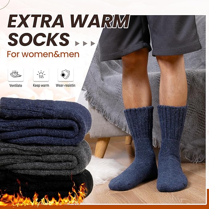 Eyean Merino Wool Socks Thermal Winter Ski Warm Thick Cozy Boot Hiking Socks for Women Men 3 Pairs