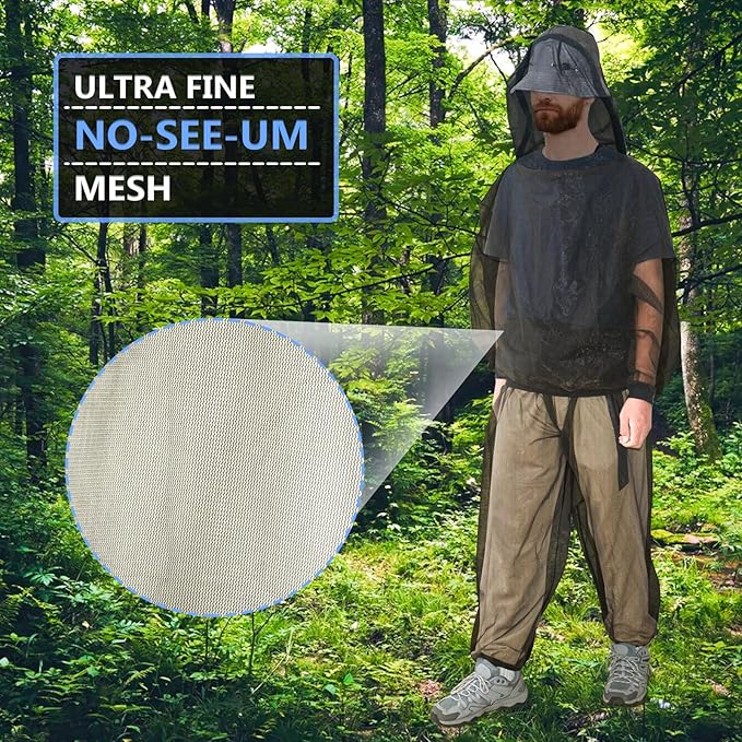 Mosquito Suit - Net Pants & Jacket with Hood - Mesh Bug Suit for Outdoor Protection from Flies, Gnats, No-See-Ums & Midges - Mosquito Clothing for Men & Women with Carrybag, XL Size