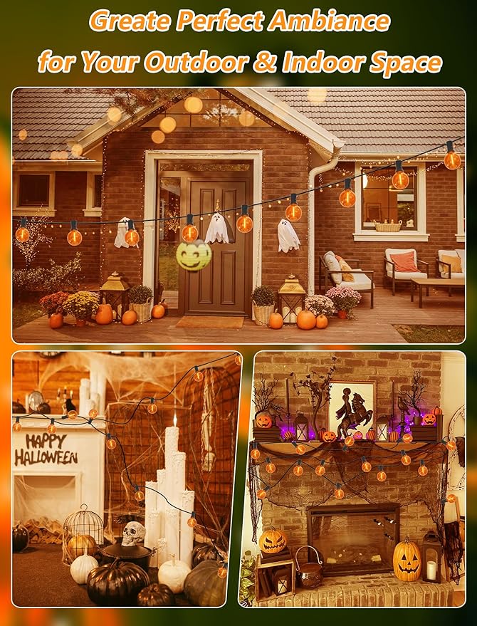 SUNSGNE G40 LED Orange Halloween String Lights Outdoor, 25 Feet Orange String Lights with 25 Count Bulbs for Halloween Thanksgiving Indoor Outdoor Party Festival Haunted House Decor