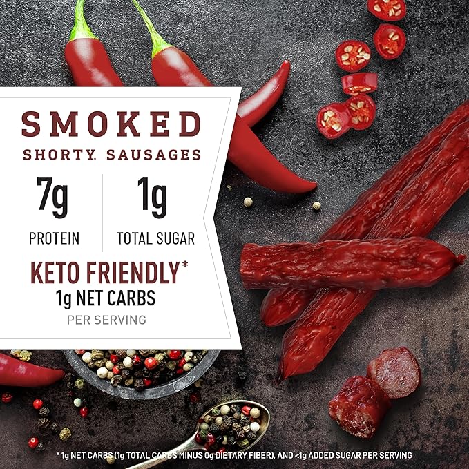 Duke's Pork Hot & Spicy Smoked Shorty Sausages, 7g Protein Per Serving, 2.5 oz. Snack Bags (Pack of 7)