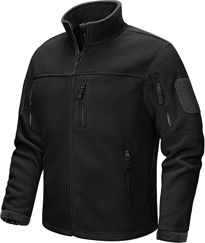CRYSULLY Men's Fleece Jacket Tactical Full-Zip Winter Coat Jackets Multi Pockets
