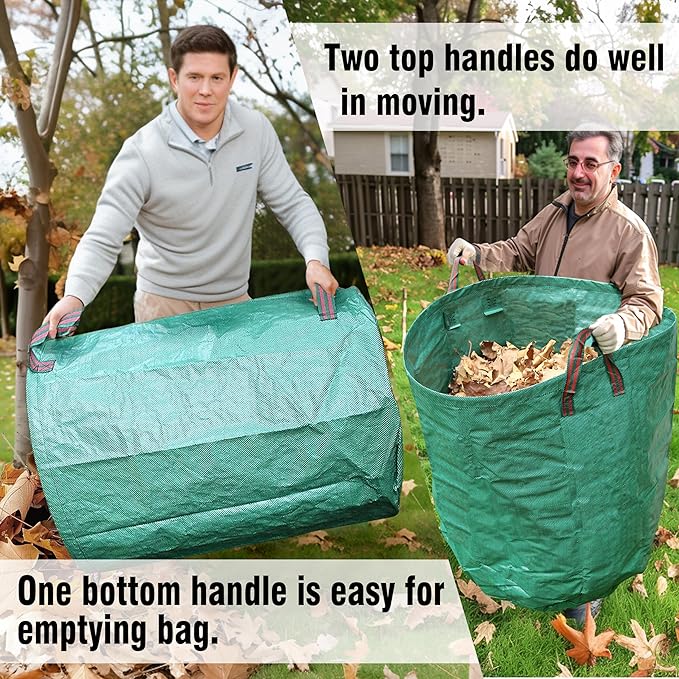 Gardzen 3-Pack 72 Gallon Yard Waste Bags, Reusable Heavy Duty Collapsible Garden Leaf Bags with Plastic Ring, Stand-Up Yard Waste Bin for Leaves, Lawn Debris & Grass Clippings