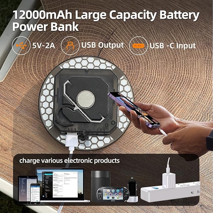 12000mAh 4000LM Camping Lights 3 Color Lighting Modes Bright Rechargeable LED Lamp 40W Hanging Tent Lights IPX5 Waterproof,Magnet,Power Failure Emergency Survival Kits & Christmas Day Gift