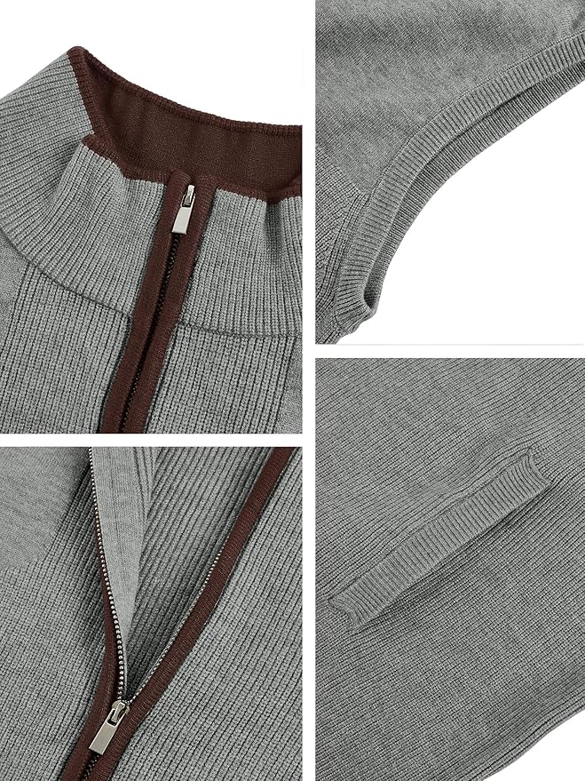 Ryannology Mens Sweater Vest Zip up Casual Sleeveless Cardigan Knitted Stand Collar Regular Fit Jacket with Pockets