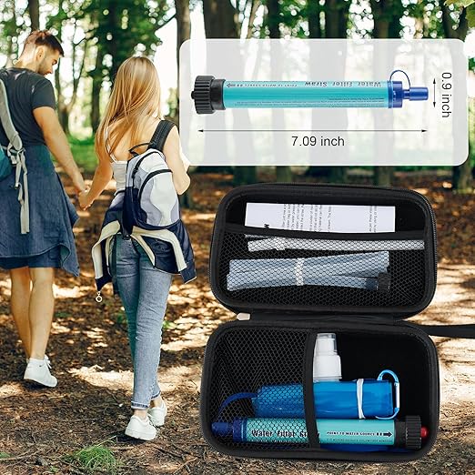 Water Filter Straw Kit Outdoor Portable Personal Water Filter Straw Water Purifier Survival Gear and Equipment for Hiking Camping Travel and Emergency Blue