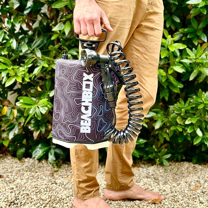 BeachBox Portable Shower Tank β Insulated Hot & Cold Water Tank for Camping, Beach, & Outdoor Adventures β 1.3 Gal Capacity β Multi-Spray Shower Gun β Easy Fill & Carry