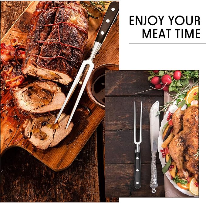 Patelai 2 Pieces Carving Forks 12 Inch Stainless Steel Meat Fork Cooking Fork with Wood Handle Grill Fork Serving Fork for Xmas Kitchen Roast BBQ Fork Carving Set