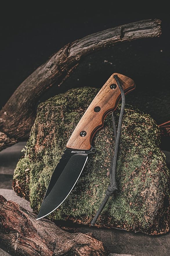 Fixed blade knife with Clip on Wood handle Full tang Short knife with sheath for men EDC Outdoor Camping Bushcraft Hiking Gift