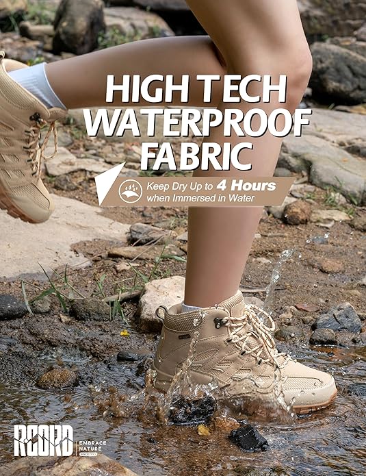 R CORD Hiking Boots Women Waterproof Breathable Non-Slip Womens Hiking Boots Arch Support for Rocky Trails Mountain Climbing & All-Day Comfort