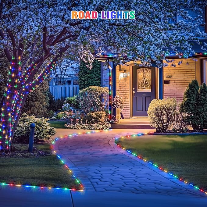 JMEXSUSS 2 * 200 LED Solar Rope Lights, 66ft IP 65 Waterproof Camping Light Outdoor, 8 Modes Trampoline Accessories Solar Trampoline Lights for Camp Ladder Slide Tent (Multicolor)