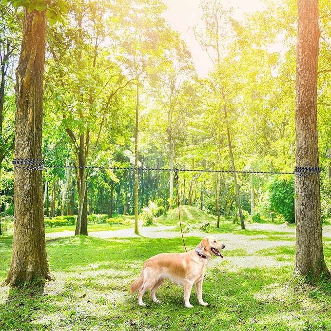 XiaZ Dog Camping Leash, 50ft Portable Overhead Trolley System for Dogs up to 200lbs, Dog Tie Out Cable, Camping, Parks, Outdoor Events,5 min Set-up,Black