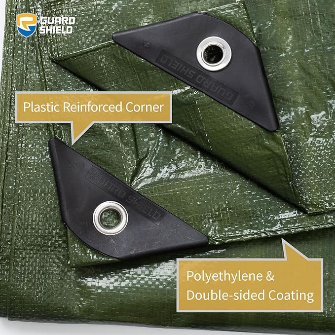 GUARD SHIELD Green Tarp Waterproof 10x14 Feet Medium Duty All Purpose Poly Tarps Cover 7mil (2-Pack)