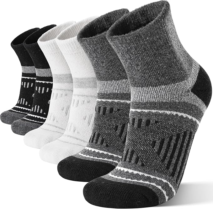 EBMORE 6 Pairs Merino Wool Ankle Hiking Running Socks Compression Support Thick Cushion No Show Socks for Men Women