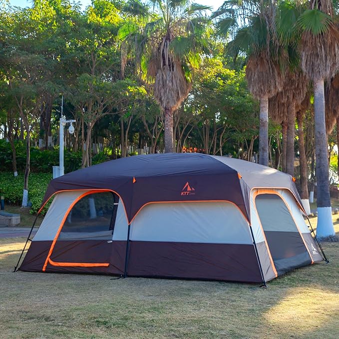 KTT Extra Large Tent 6-10-12-14 Person(A),Family Cabin Tents,2 Rooms,3 Doors and 3 Windows with Mesh,Straight Wall,Waterproof,Double Layer,Big Tent for Outdoor,Picnic,Camping,Family Gathering