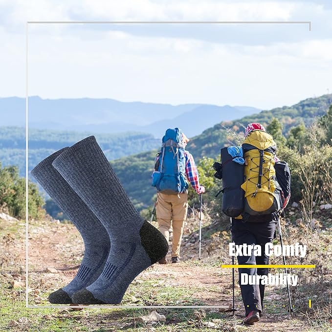 SOX TOWN Men's Merino Wool Cushion Crew Socks for Outdoor Hiking Hike Trail Performance Moisture Wicking Lightweight Summer