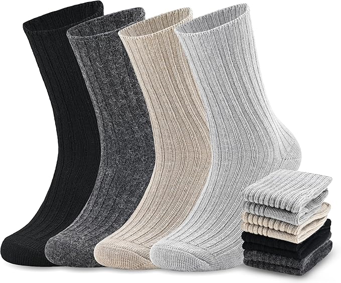Panda Bros Wool Hiking Socks for Men & Women, Warm Winter Thick Thermal Crew Socks, Cozy Soft Boot Work Socks, 4 Pack