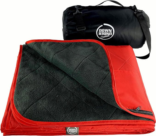 DOWN UNDER OUTDOORS Large Waterproof Windproof Extra Thick 350 GSM Quilted Fleece, or Sherpa Stadium Blanket