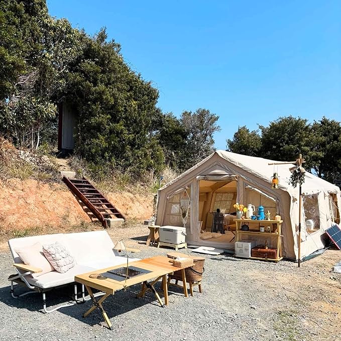 Coody | Rbm Outdoors Koala/Hub/Octopus Inflatable Tents for Camping with Stove Jack, 2/8/10 Person Luxury Canvas Blow Up Tent, 2 Room, Easy Setup Casa de Campaña, Large Inflatable House with Pump