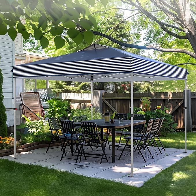 MFSTUDIO 10x10 Pop Up Canopy Tent, Gazebo Shelter Sun Shade Canopies Waterproof Patio Portable Popup Tents for Beach,Parties,Camping,100 Sq,Blue Stripe