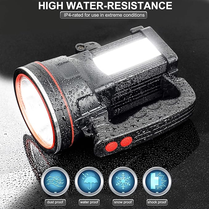 Flashlight Spotlight Rechargeable, High Lumens Handheld Spot Light, Super Bright Waterproof Spotlight with Stand for Outdoor Camping, Hiking, Fishing, Hunting, Boatting