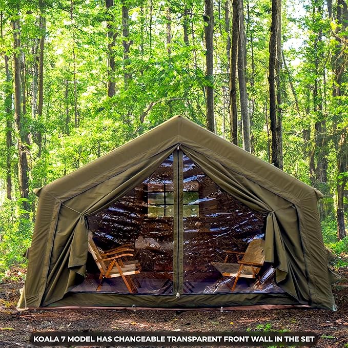 Coody | Rbm Outdoors Koala/Hub/Octopus Inflatable Tents for Camping with Stove Jack, 2/8/10 Person Luxury Canvas Blow Up Tent, 2 Room, Easy Setup Casa de Campaña, Large Inflatable House with Pump