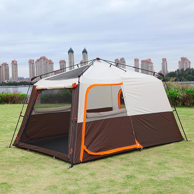 KTT Instant Tent 6 Person(B),Large Family Cabin Tents,Automatic Tent Build Quickly in 60S,2 Rooms,2 Top Windows,3 Doors and 3 Windows with Mesh,Waterproof,Big Tents for Outdoor,Picnic,Camping.