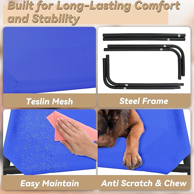 PHYEX Elevated Dog Bed for Large Dogs, Raised Dog Bed with Breathable Mesh for Indoor & Outdoor Use, Non Slip, Easy to Clean, 50.5 Inches, Blue