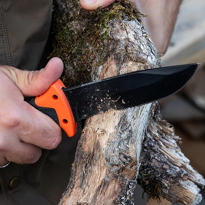 Ultimate Knife - Fixed Blade Knife, Full Tang with Serrated Edge, Fire Striking Edge, and Emergency Whistle, Includes Sheath - 4.75” Blade, Stainless Steel Blade, Black
