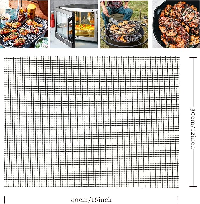 OSVINO Black Grill Mesh Mat 5 Pack Reusable Non-Stick BBQ Grill Mats 16"x12" Outdoor Barbecue Baking Accessories Works on Gas Charcoal Electric Grill for Grilling Meat, Fish, Steak, Vegetables