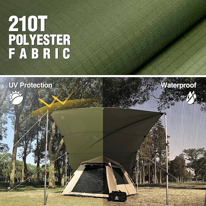 REDCAMP Large 10x17ft Waterproof Camping Tarp, Portable Hammock Rain Fly with 4 Collapsible Tarp Poles, 8 Guy Lines & Stakes, Backpacking Tent Shelter for Camping, Hiking, Beach (4 Poles)