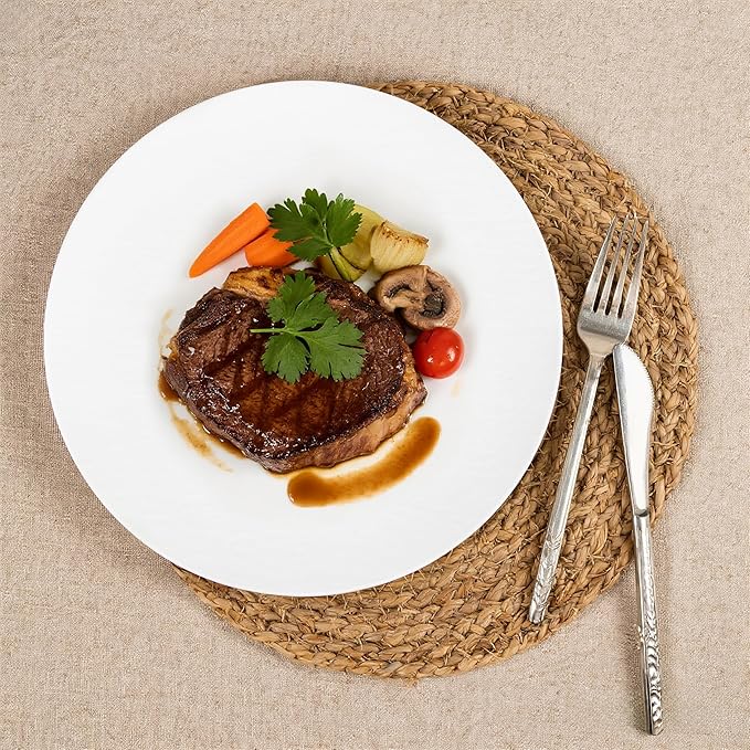 WONDERFUL 32pcs White Plastic Plates Reusable Unbreakable Dinnerware Set Dishes Set Dishwasher Safe Outdoor Wedding Plates Includes:16 Dinner 10" and 16 Dessert Plate 7.3" Ideal for BBQ Camping Picnic