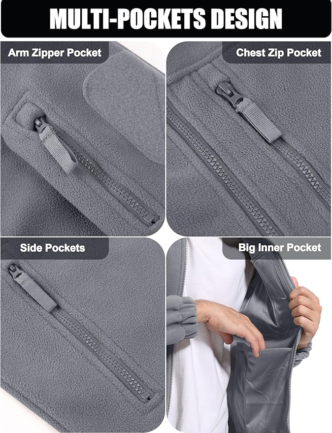 CRYSULLY Men's Fleece Jacket Tactical Full-Zip Winter Coat Jackets Multi Pockets