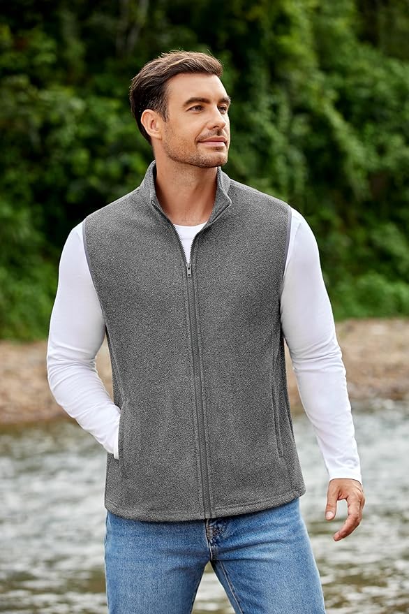 COOFANDY Mens Polar Fleece Vest Lightweight Sleeveless Jacket Warm Zip up Outerwear Vests with Zipper Pockets for Hiking