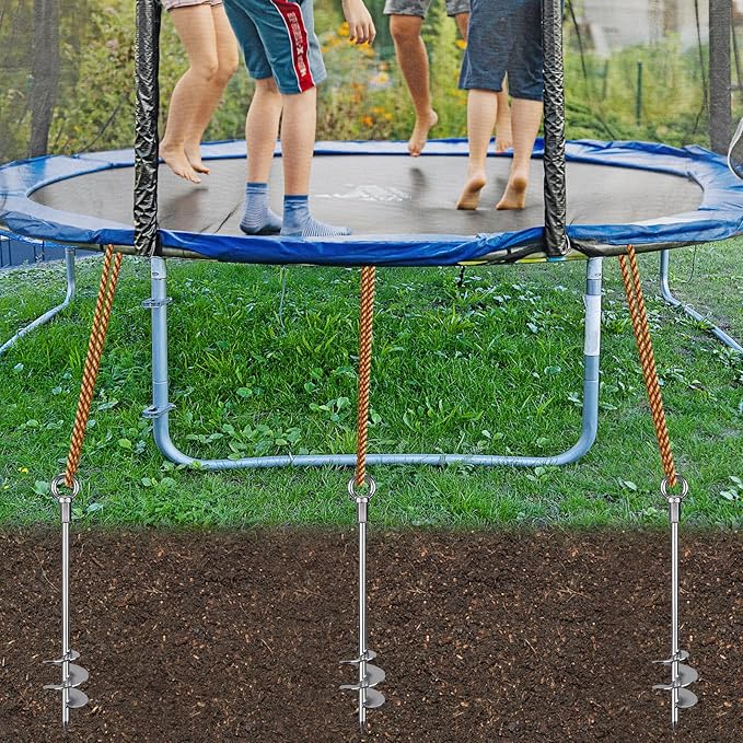 24'' Fully Welded Ground Anchors Screw in, 3'' Wider Spiral Earth Anchor for Swing Set, 2pcs Mobile Home Anchors, Wind Resistant Trampoline Wind Anchors, Ground Anchors for Sheds
