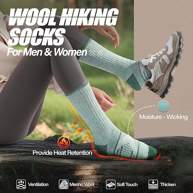 ANTSANG 5 Pairs Merino Wool Hiking Socks for Men & Women Thermal Winter Warm Moisture Wicking Cushion Boot Socks