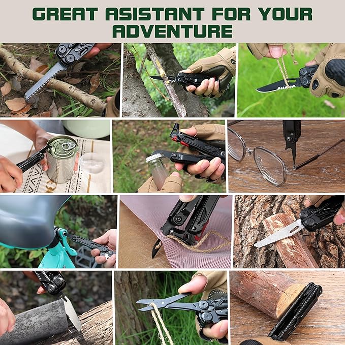 MOSSY OAK Multitool, 19-in-1 Stainless Steel Multi Tool Pliers, Survival Tools with Fire Starter, Window Breaker, Whistler, Self-locking EDC Gear with Sheath for Outdoor, Survival, Camping, Hiking