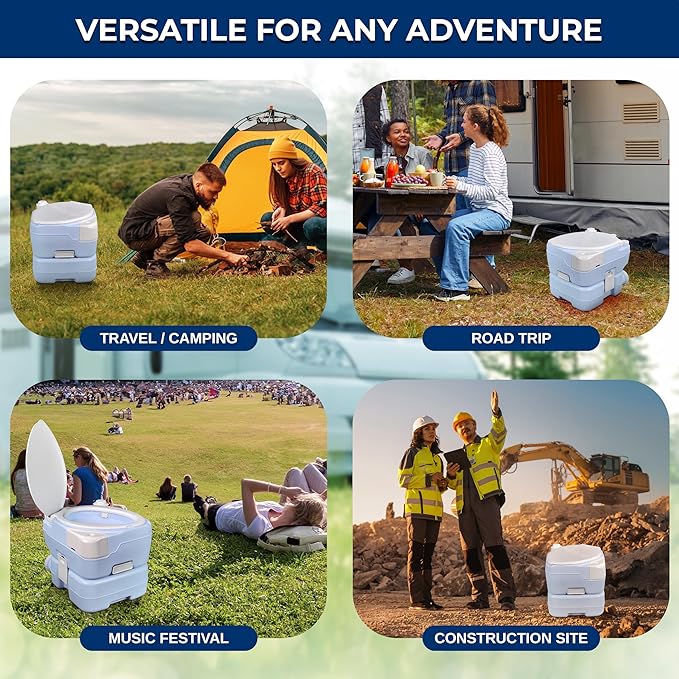 SereneLife 4 Gallon Portable Toilet with Extra Large Seat – Outdoor Camping Toilet with Flush, 3.2 Gallon Fresh Water Tank, Hand Sprayer, Funnel & Phone Holder for RV, Boat, Travel, Indoor/Outdoor Use