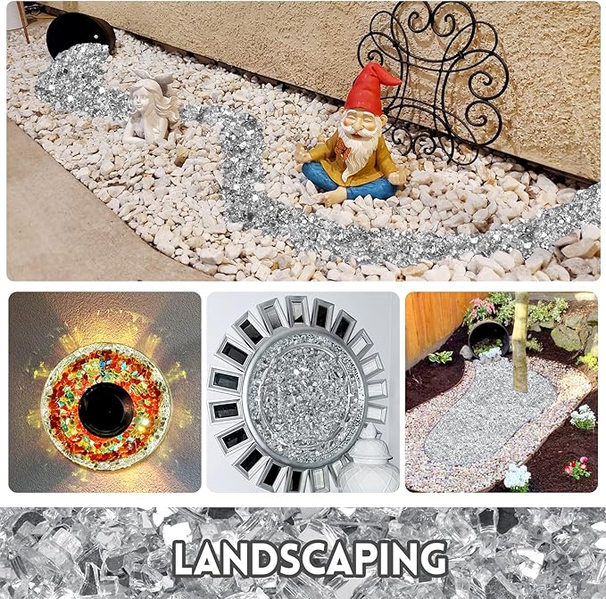 20 Pounds Fire Glass 1/4 Inch High Reflective Tempered Firepit Glass Rocks for Fireplace, Fire Pit Table, Fire Bowl and Landscaping (Crystal Clear)