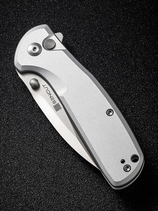 SENCUT ArcBlast Button Lock Knife for EDC, Folding Pocket knife with Aircraft-grade Aluminum Handle and 2.98" 9Cr18MoV Blade, Outdoor Gift for Men and Women S22043B-2 (Silver)