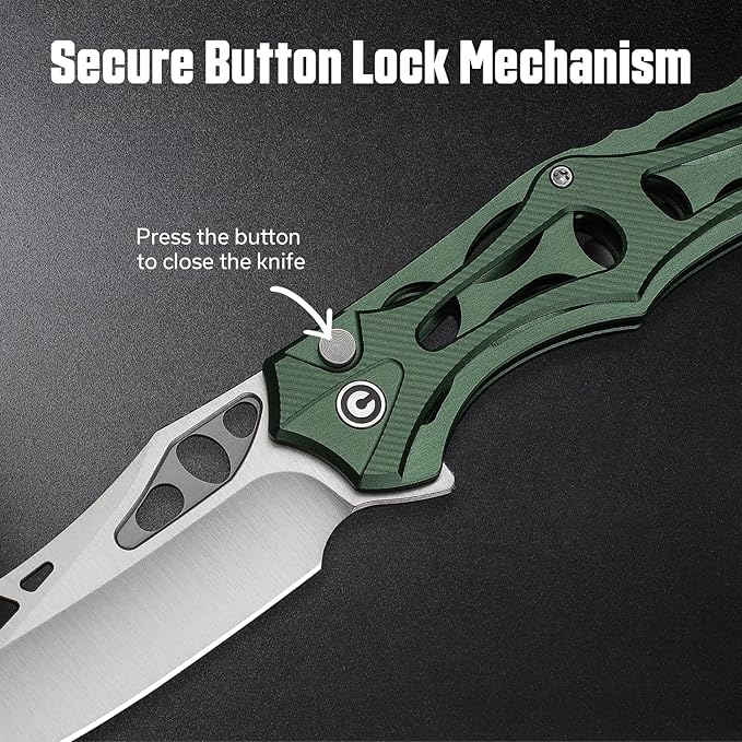 CIVIVI Biophase Pocket Folding Knife for Men, 3.48" Nitro-V Blade Aluminum Handle, Lightweight Skeletonized Flipper Knife for Tactical Survival C23083-1 (Green)