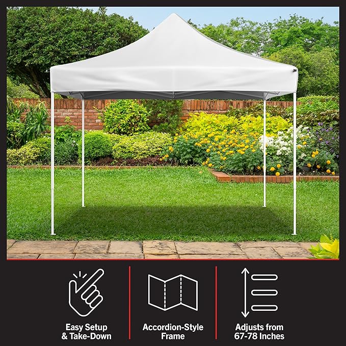 Pop Up Canopy - 10x10 ft Canopy Tent - UPF30 Beach Tent Sun Shelter - Adjustable Height EZ Up Canopy with Bag - Tents for Parties by Stalwart (White)